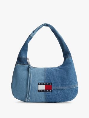 borsa a spalla in denim patchwork blue da donne tommy jeans