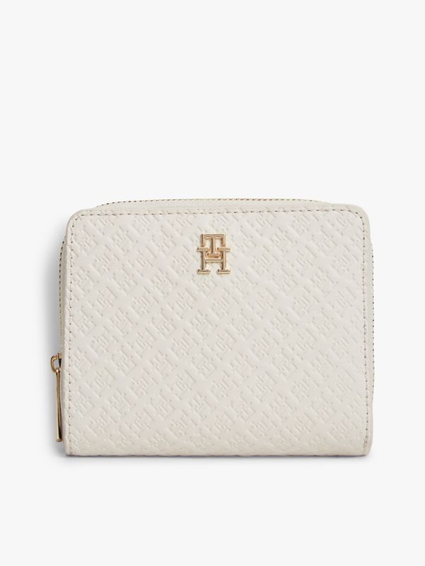 Hilfiger Icon Debossed Zip-Around Flap Wallet — Beige