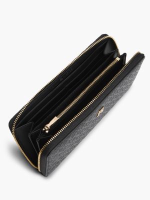 black hilfiger icon debossed zip-around wallet for women tommy hilfiger