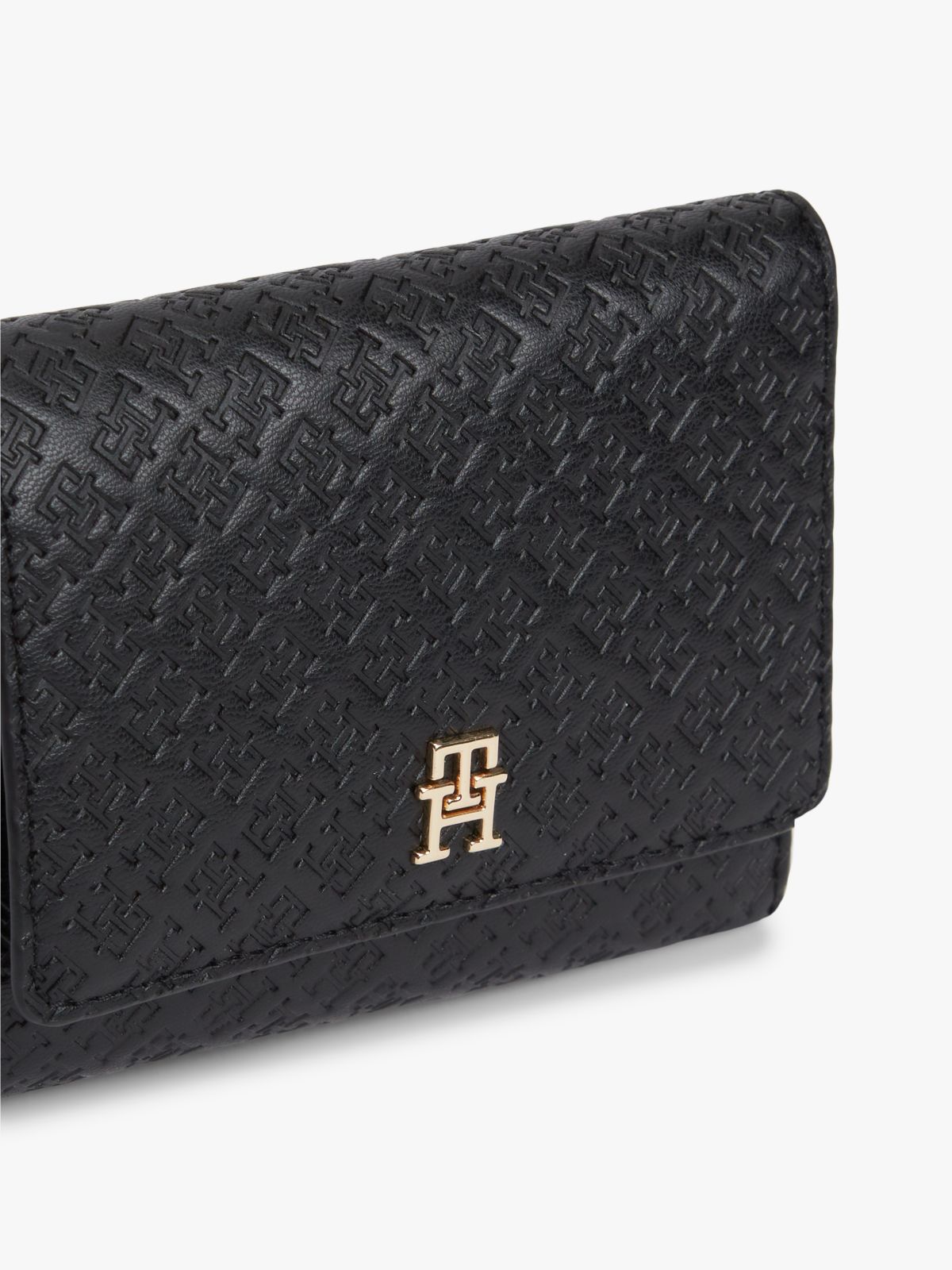 Hilfiger Icon Debossed Trifold Wallet — Black