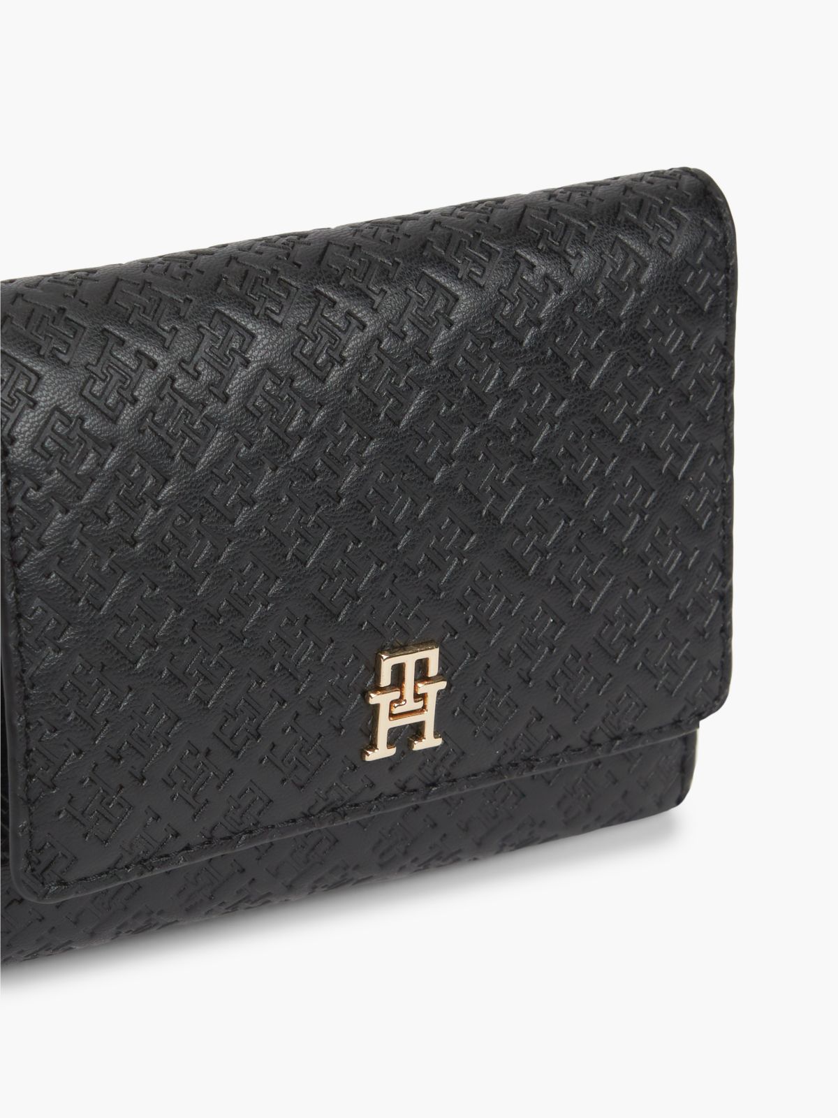 Hilfiger Icon Debossed Trifold Wallet — Black