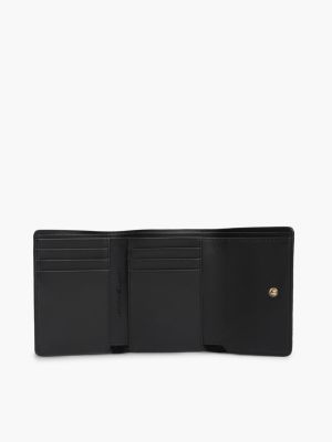 black hilfiger icon debossed trifold wallet for women tommy hilfiger