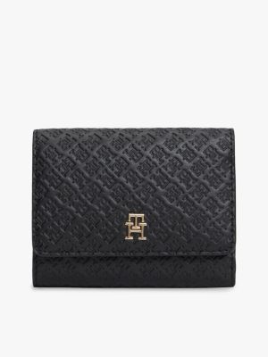 portefeuille trois volets hilfiger icon black pour femmes tommy hilfiger