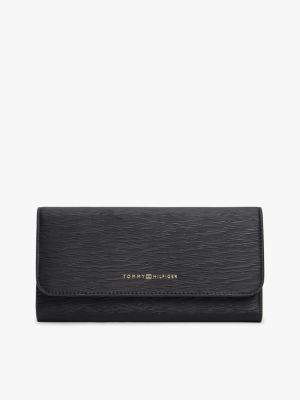 portefeuille à rabat texturé et logo black pour femmes tommy hilfiger
