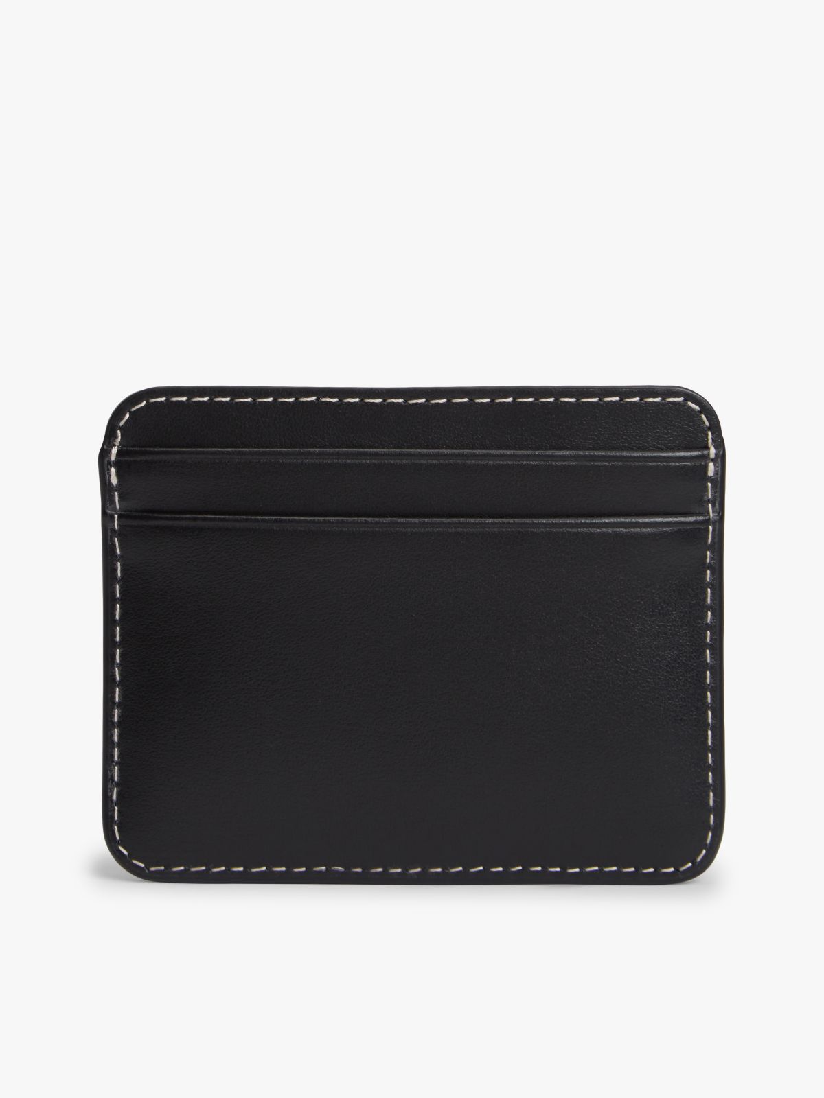 Logo Plaque Leather Card Holder — Black