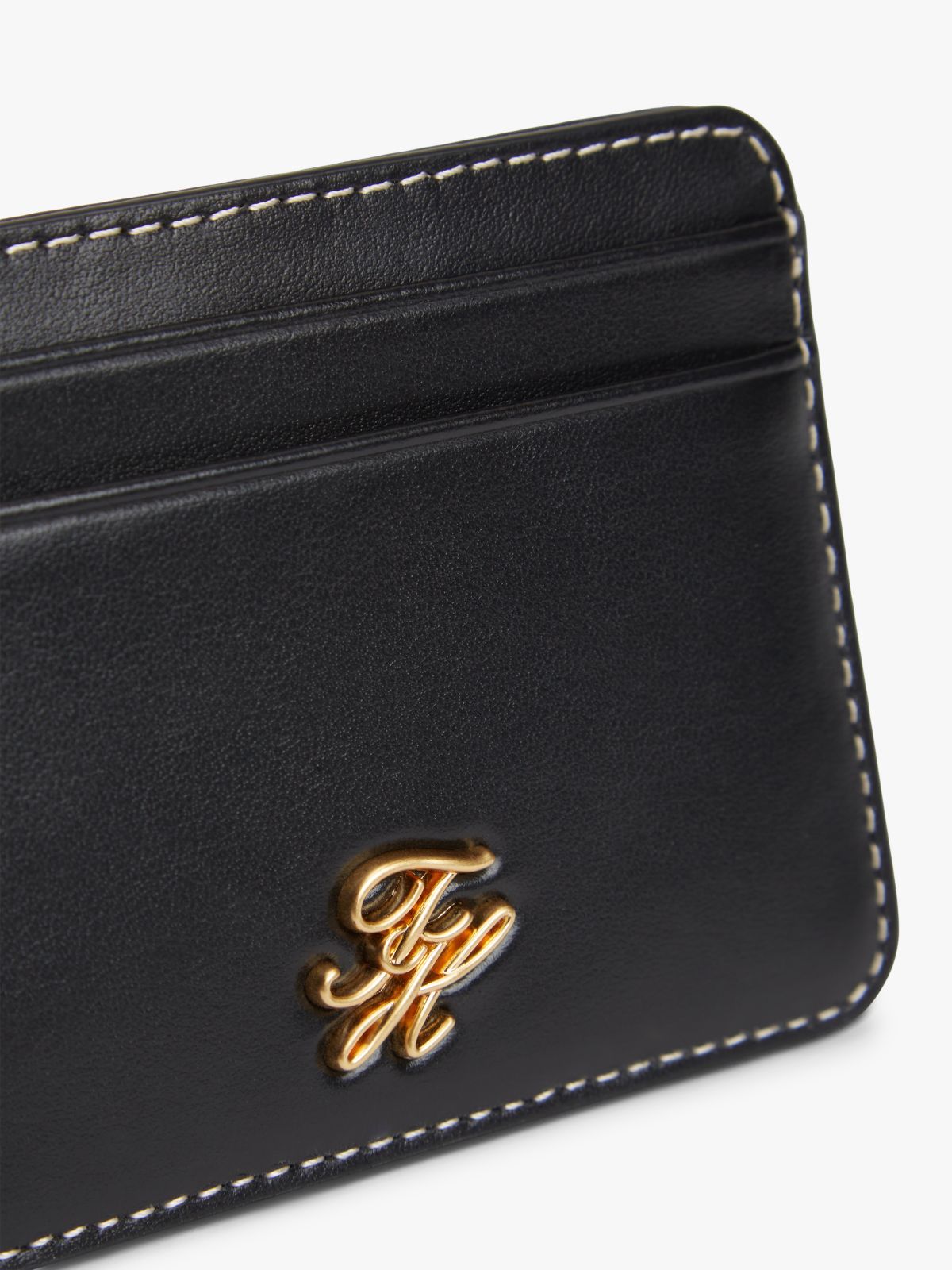 Logo Plaque Leather Card Holder — Black