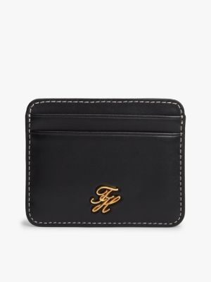 porta carte di credito in pelle con logo black da donne tommy hilfiger