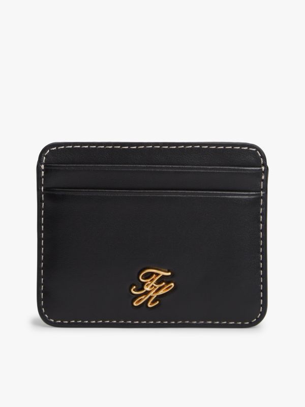 Logo Plaque Leather Card Holder — Black