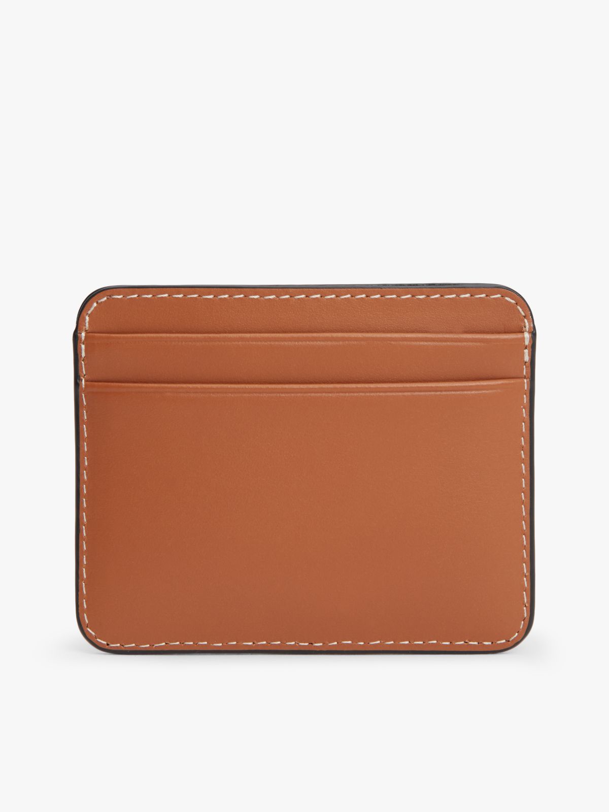 Logo Plaque Leather Card Holder — Brown