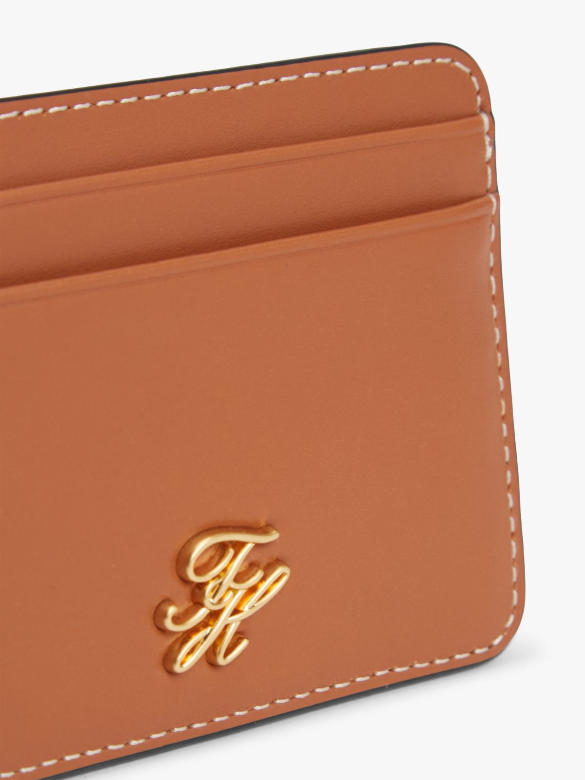 Logo Plaque Leather Card Holder — Brown