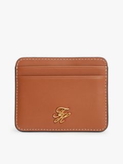 Logo Plaque Leather Card Holder — Brown 1