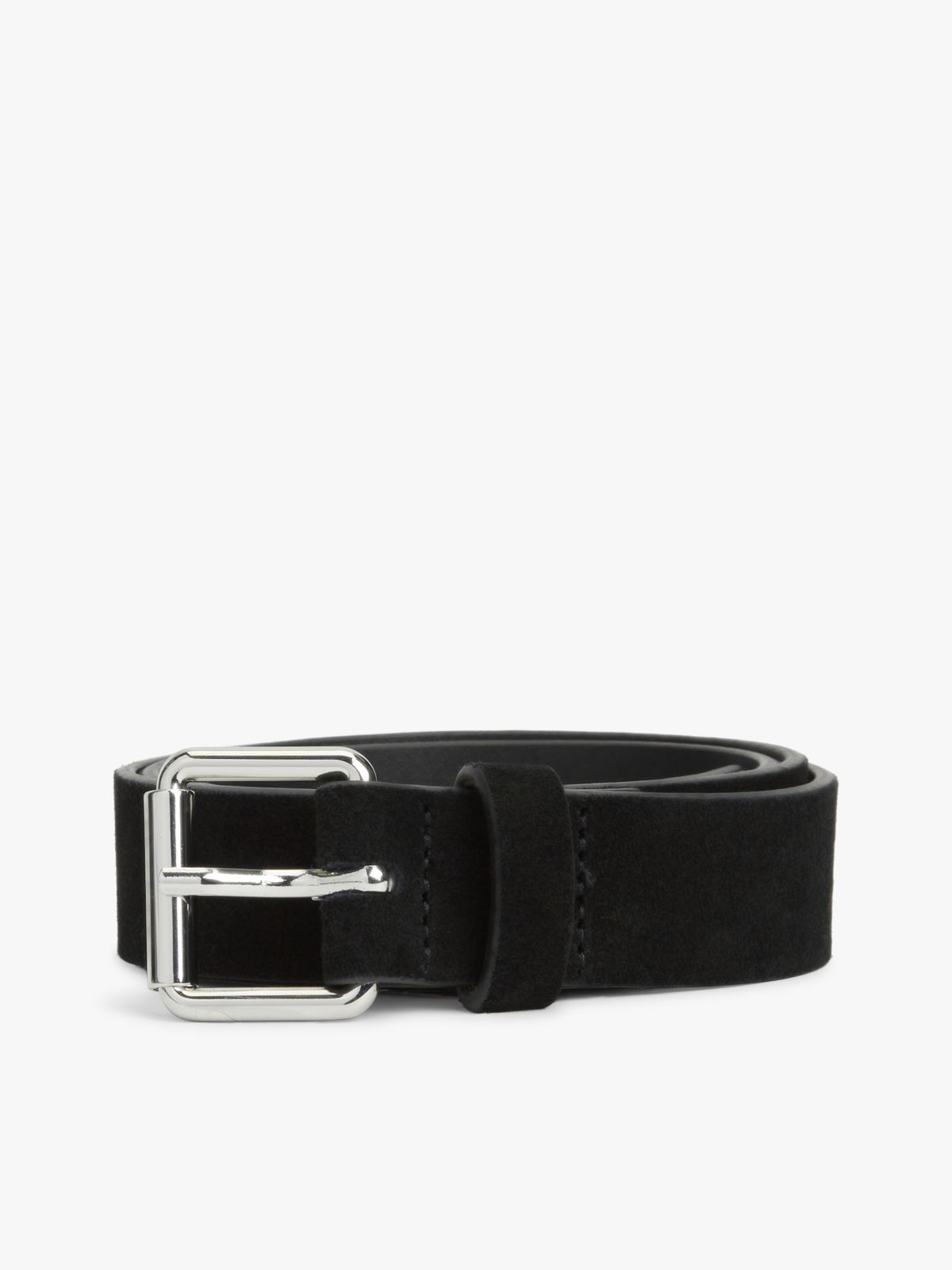 Metal Logo Suede Belt — Black