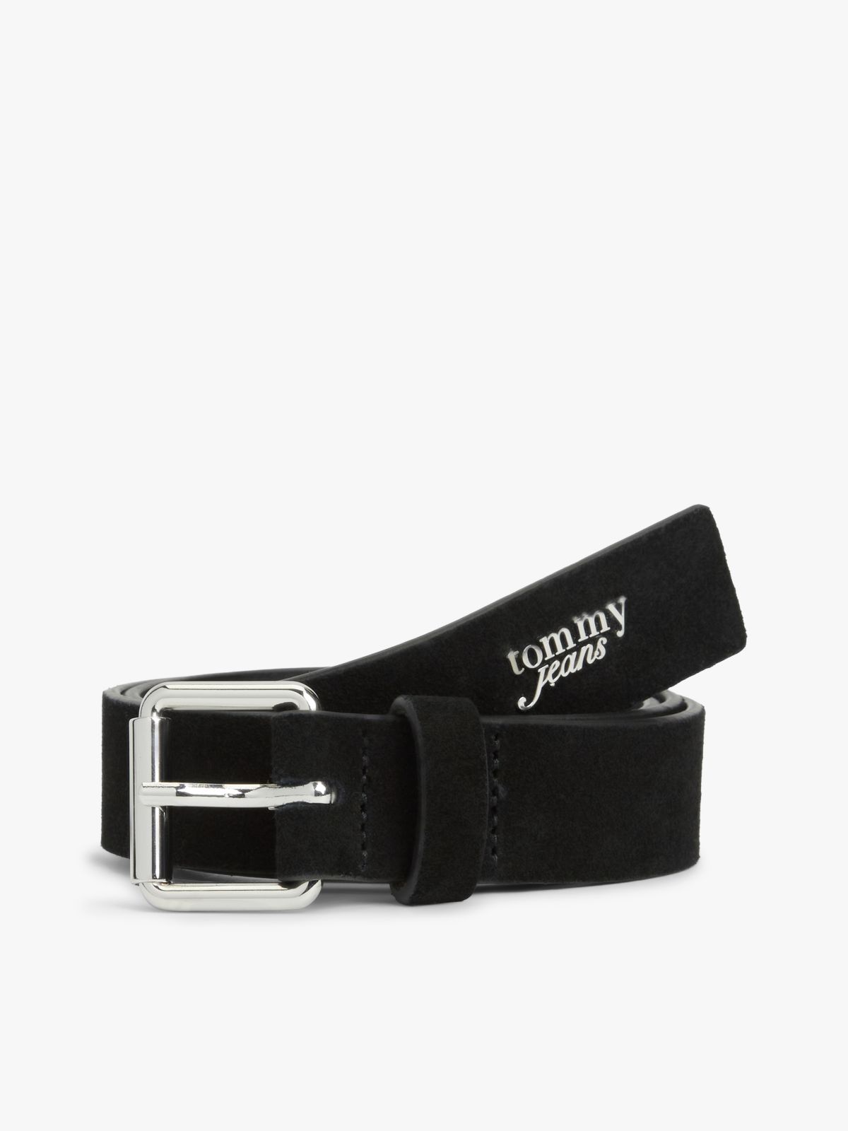 Metal Logo Suede Belt — Black