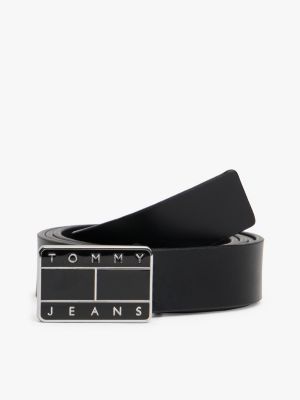 black heritage plaque buckle leather belt for women tommy jeans