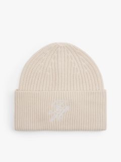 Cashmere Blend Logo Embroidery Beanie — Beige 1