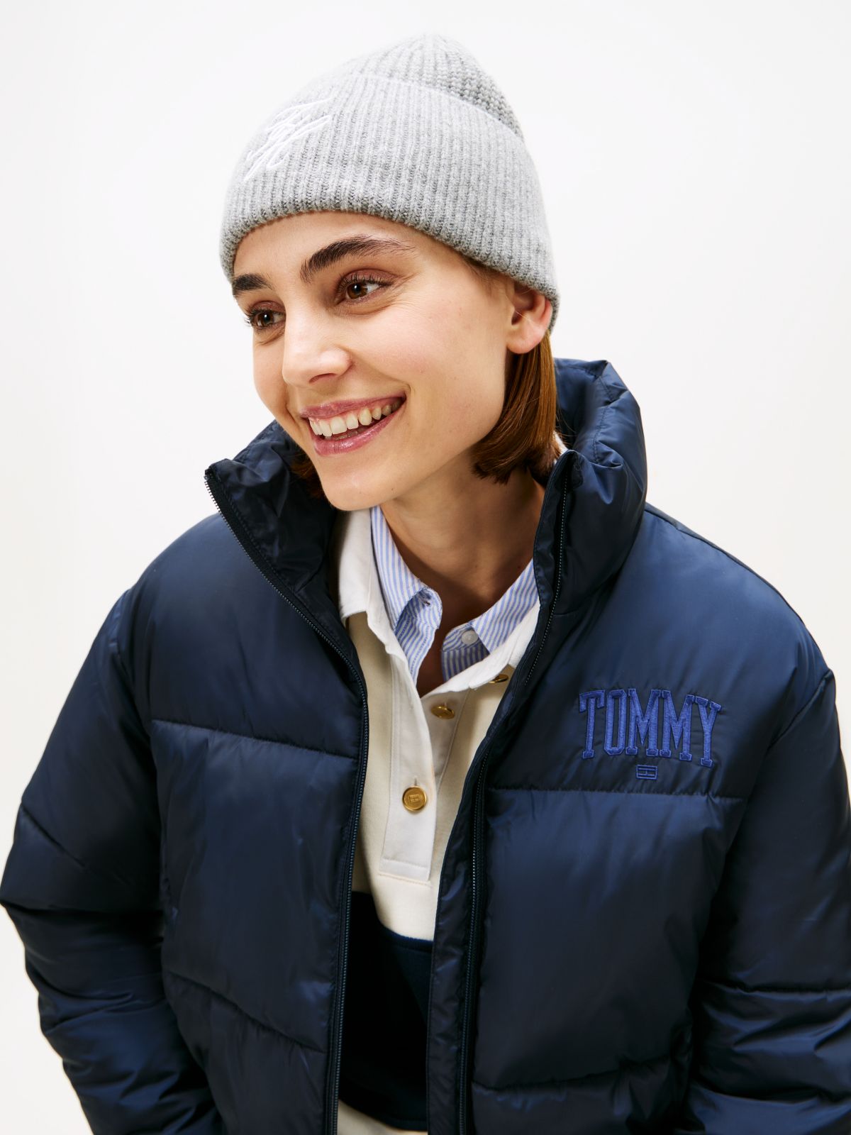 Cashmere Blend Logo Embroidery Beanie — Grey