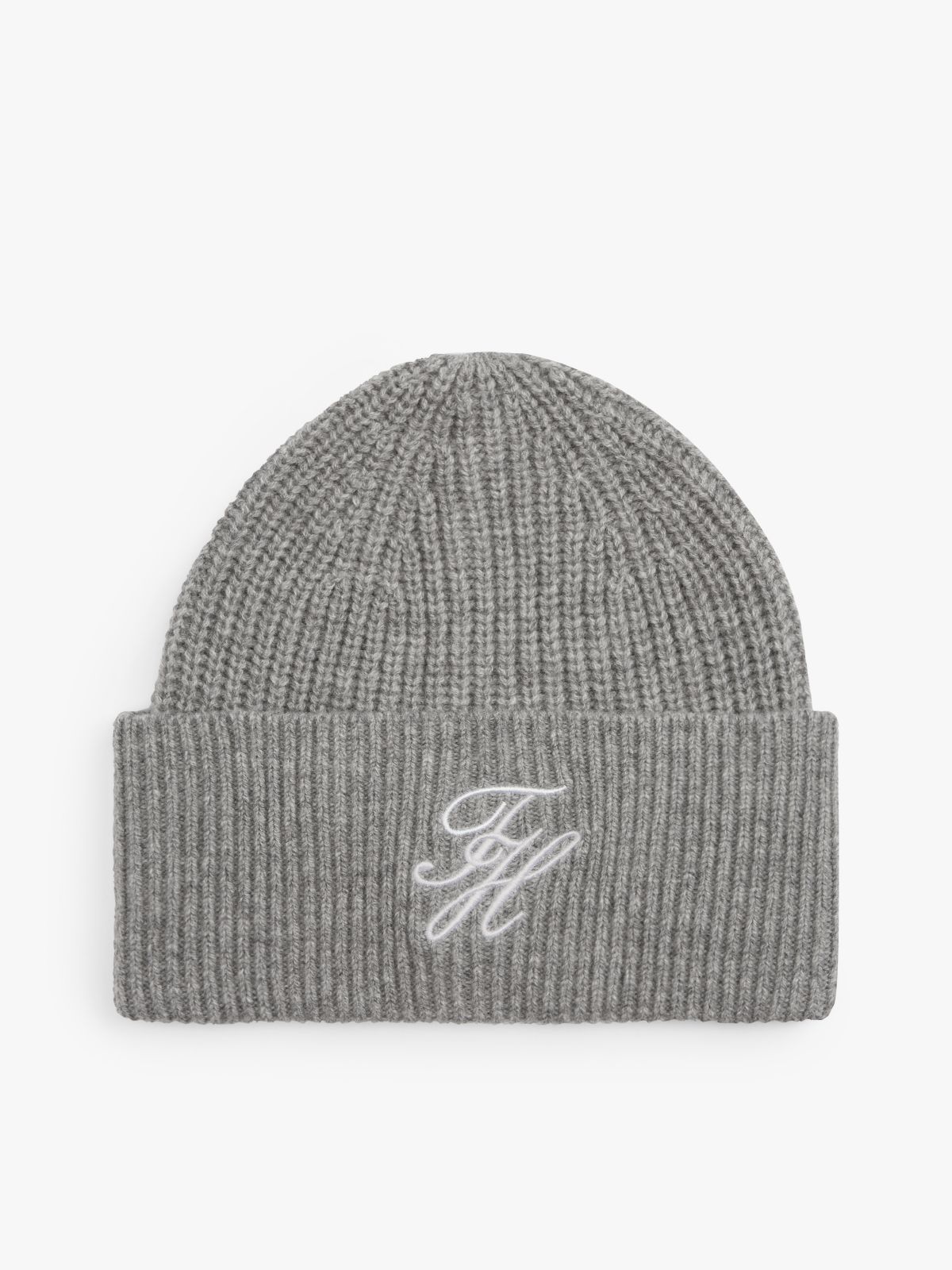 Cashmere Blend Logo Embroidery Beanie — Grey