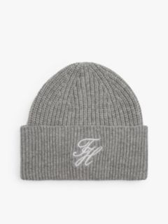 Cashmere Blend Logo Embroidery Beanie — Grey 1
