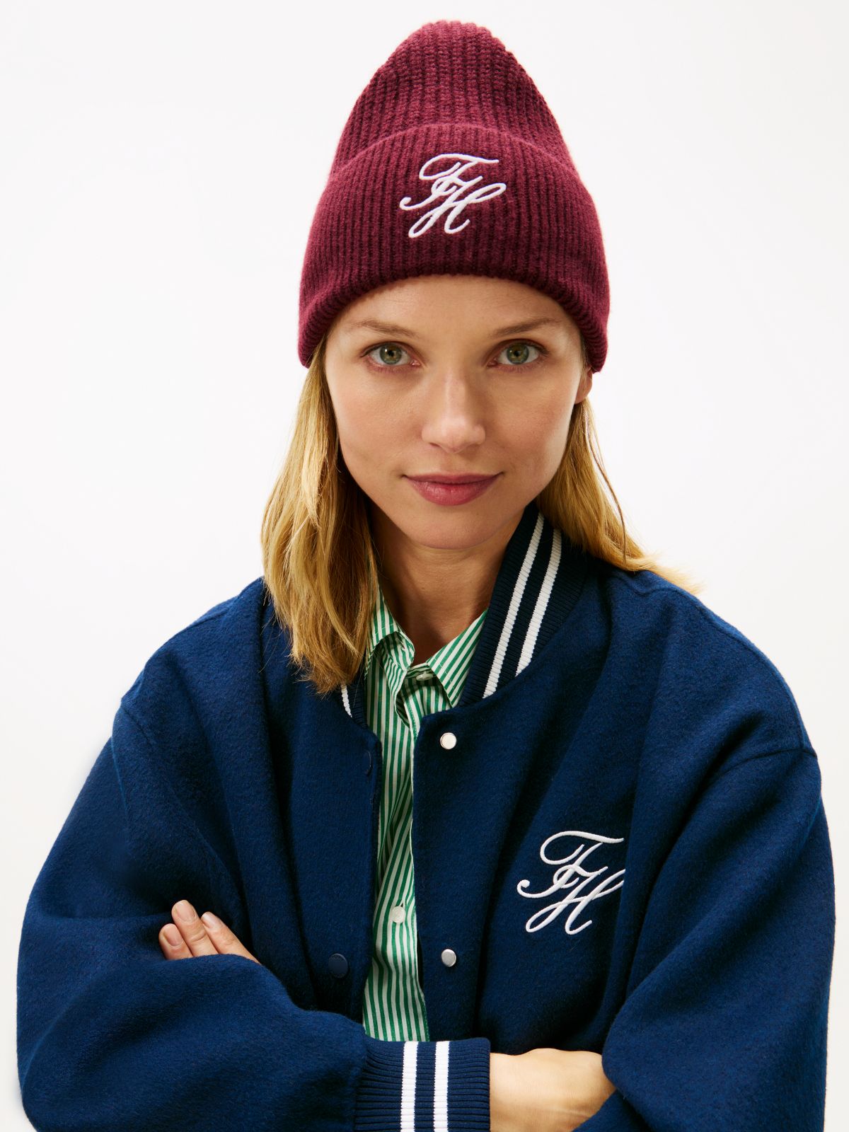 Cashmere Blend Logo Embroidery Beanie — Red