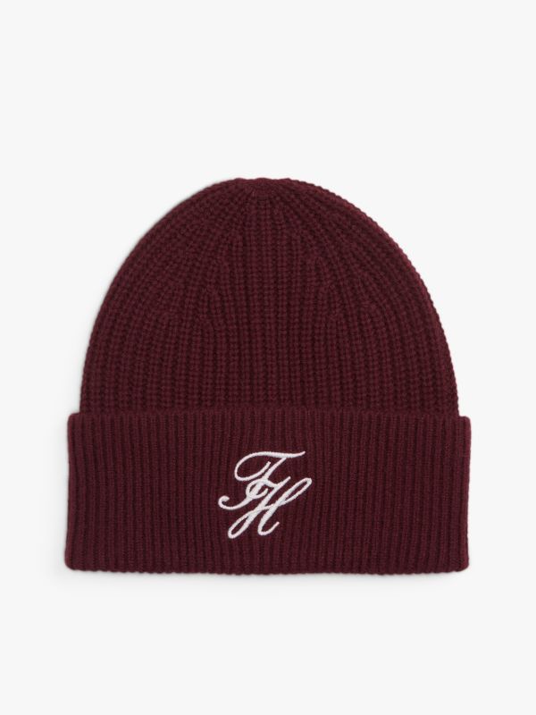 Cashmere Blend Logo Embroidery Beanie — Red