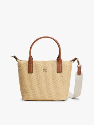 beige raffia crossbody tote bag for women tommy hilfiger