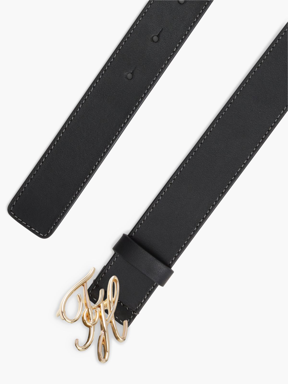 Leather Logo Plaque Buckle Belt — Black