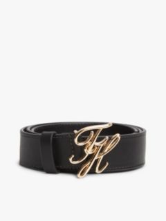 Leather Logo Plaque Buckle Belt — Black 4