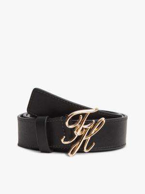 black logo plaque buckle leather belt for women tommy hilfiger