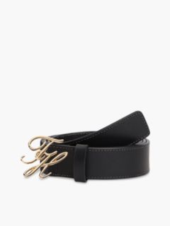 Leather Logo Plaque Buckle Belt — Black 1