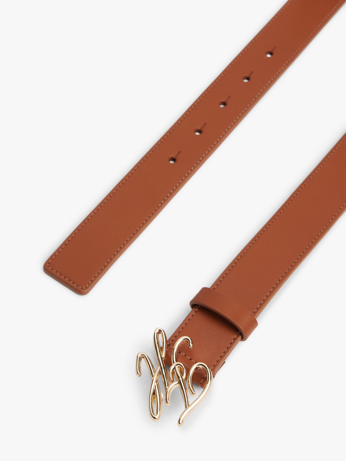 Leather Logo Plaque Buckle Belt — Brown