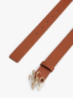Leather Logo Plaque Buckle Belt — Brown 2