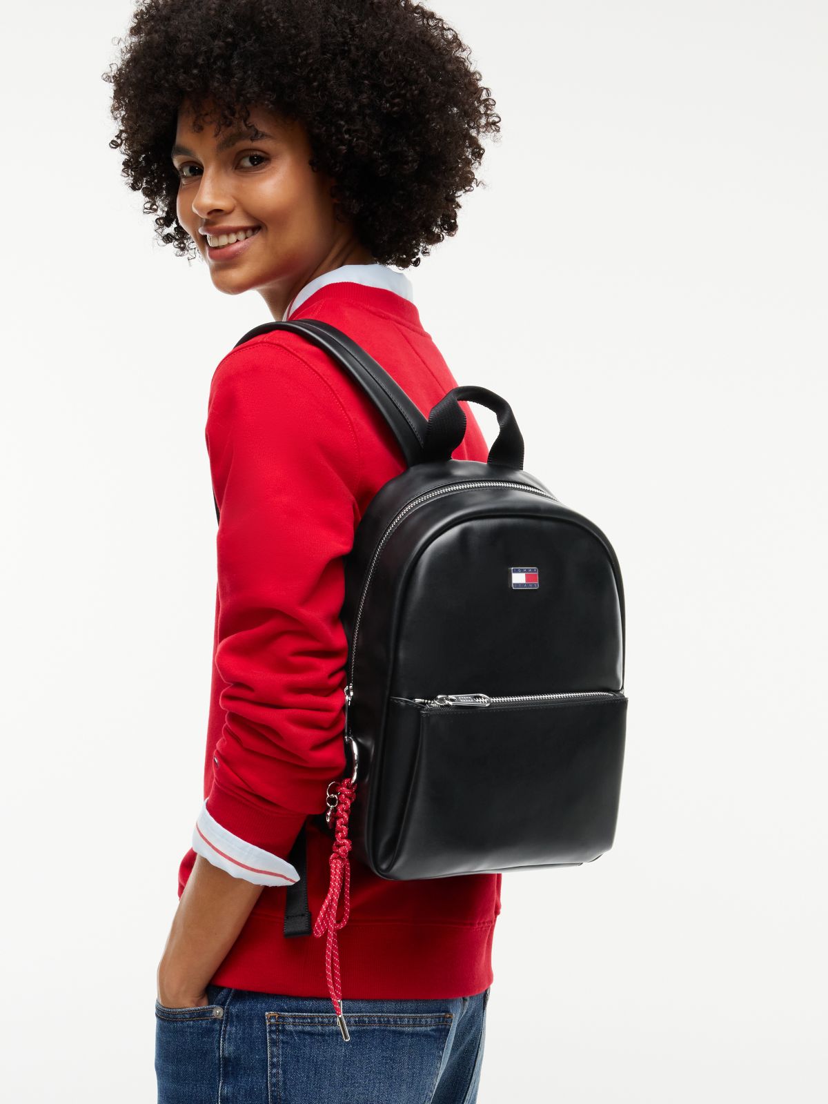 Logo Charm Dome Backpack — Black