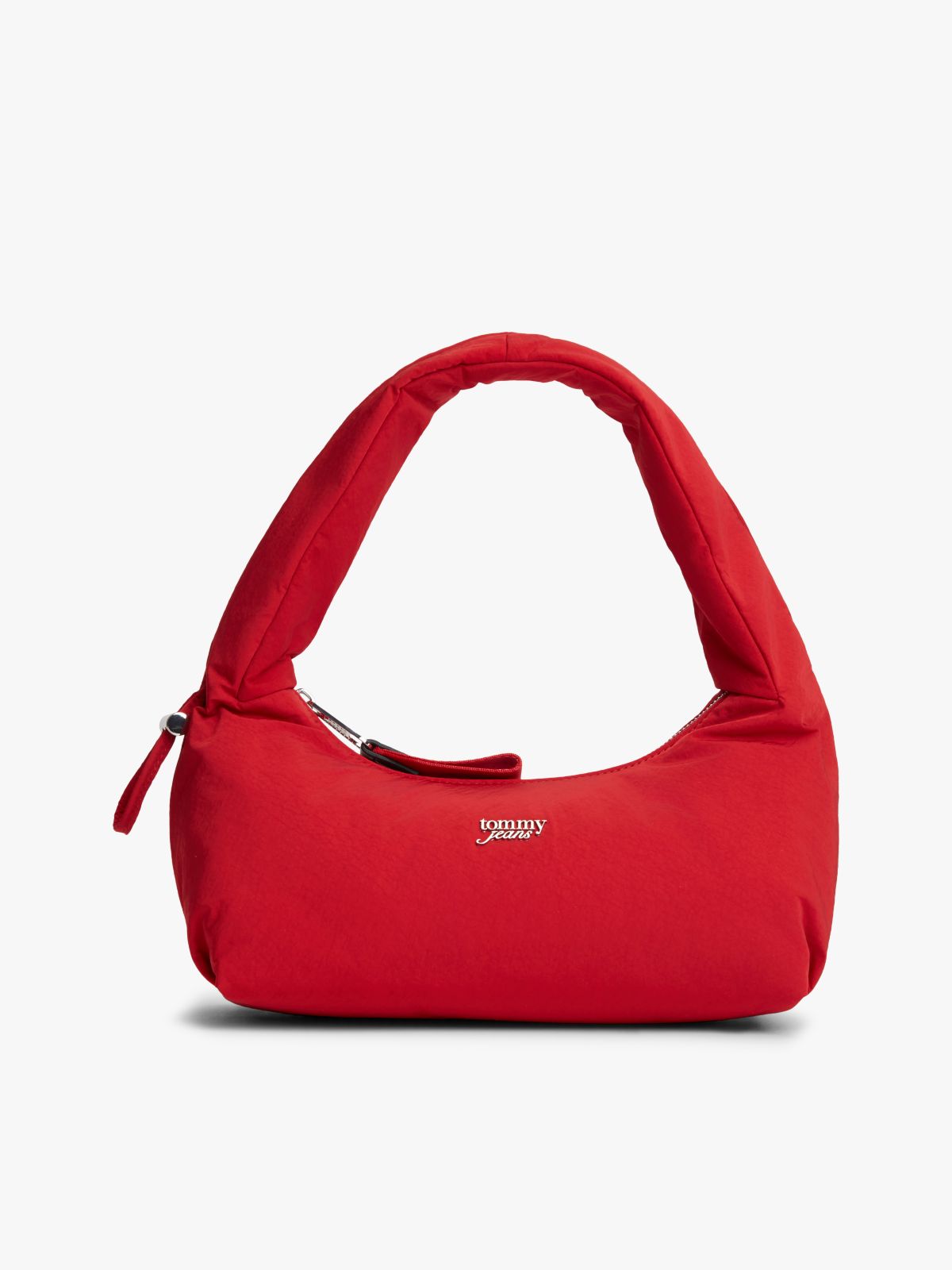 Metal Logo Padded Strap Shoulder Bag — Red