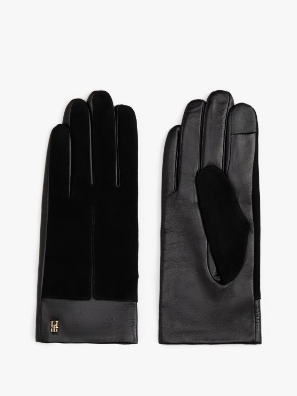 Chic Suede Back Leather Gloves — Black