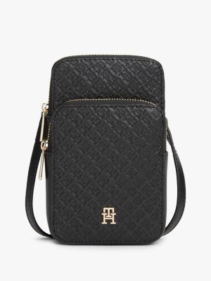 black hilfiger icon debossed phone pouch for women tommy hilfiger