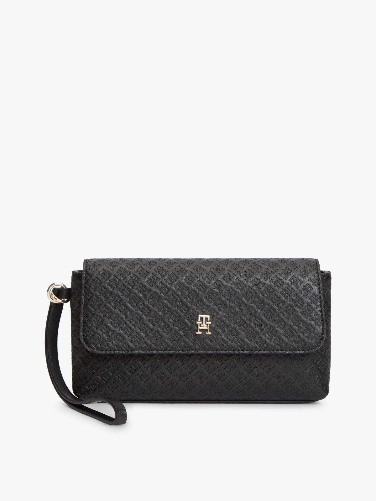 Hilfiger Icon Debossed Logo Flap Pouch — Black