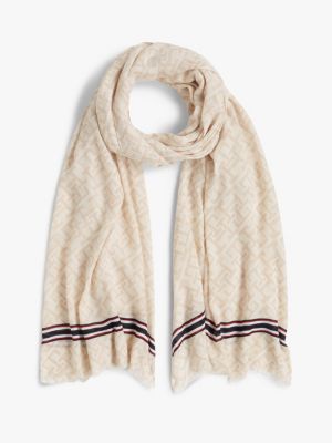 beige th monogram lightweight scarf for women tommy hilfiger