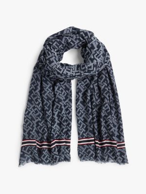 blue th monogram lightweight scarf for women tommy hilfiger