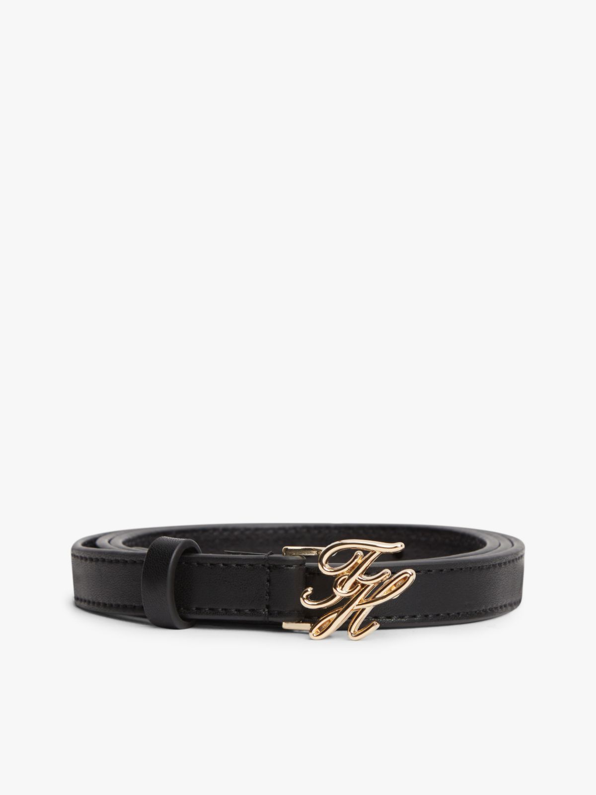Logo Plaque Buckle Leather Belt — Black