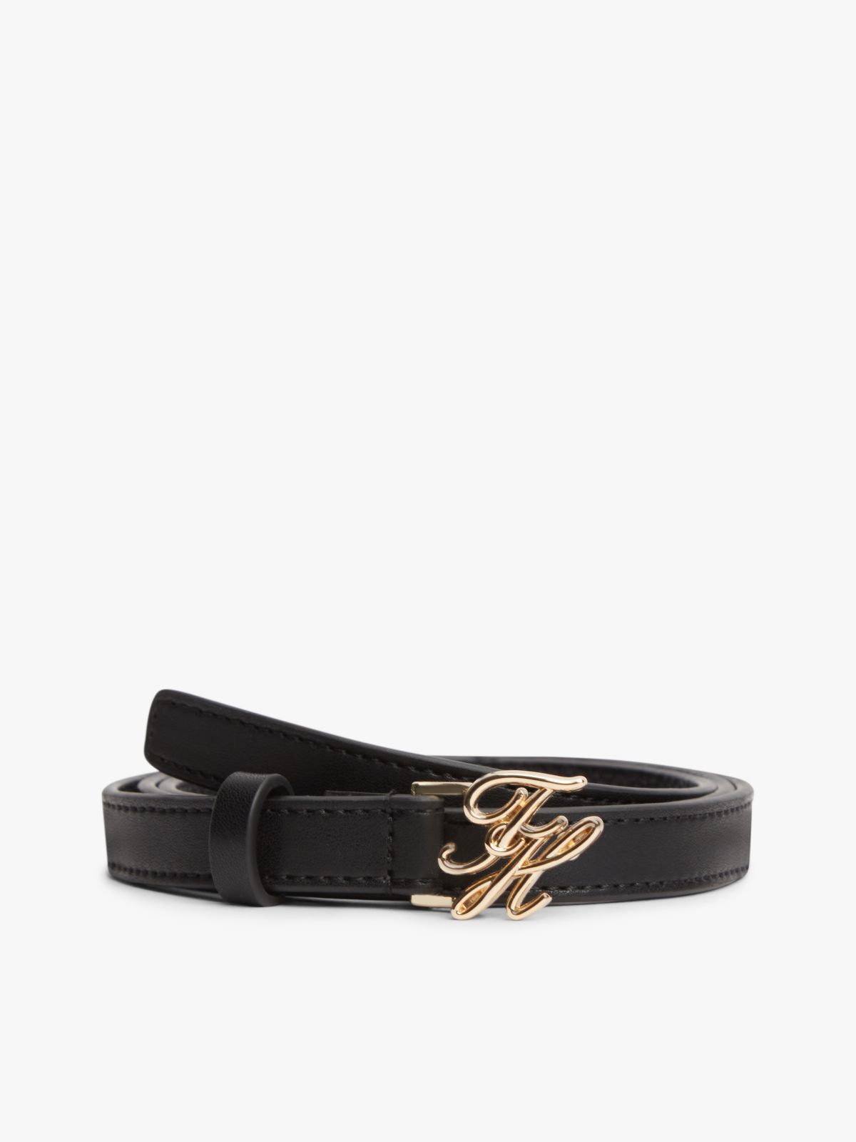 Logo Plaque Buckle Leather Belt — Black