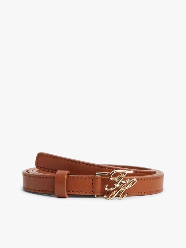 Logo Plaque Buckle Leather Belt — Brown