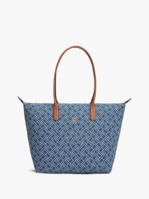 blue denimowa torba typu tote z flagą dla kobiety - tommy hilfiger