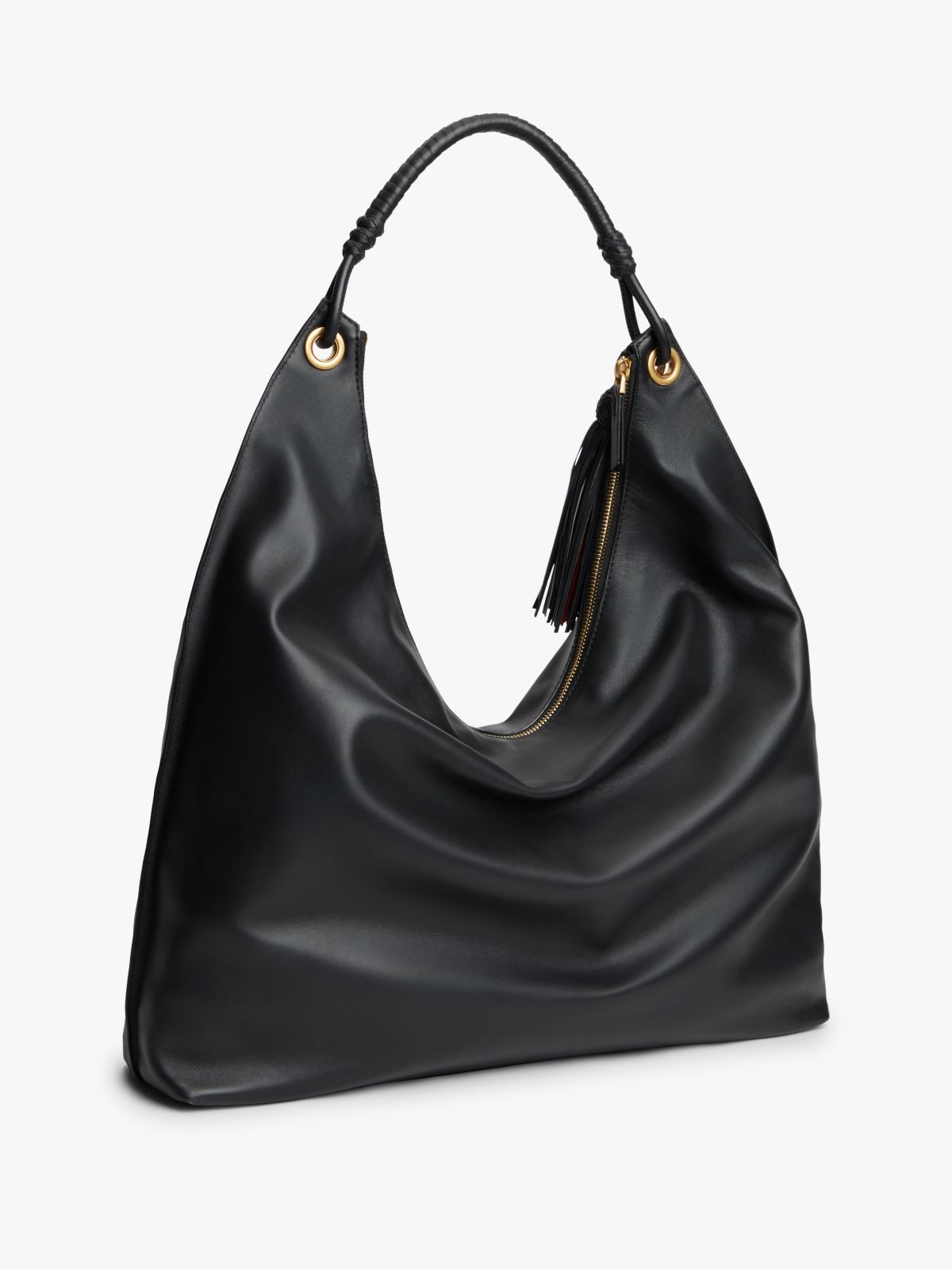 Leather Tassel Hobo Bag — Black