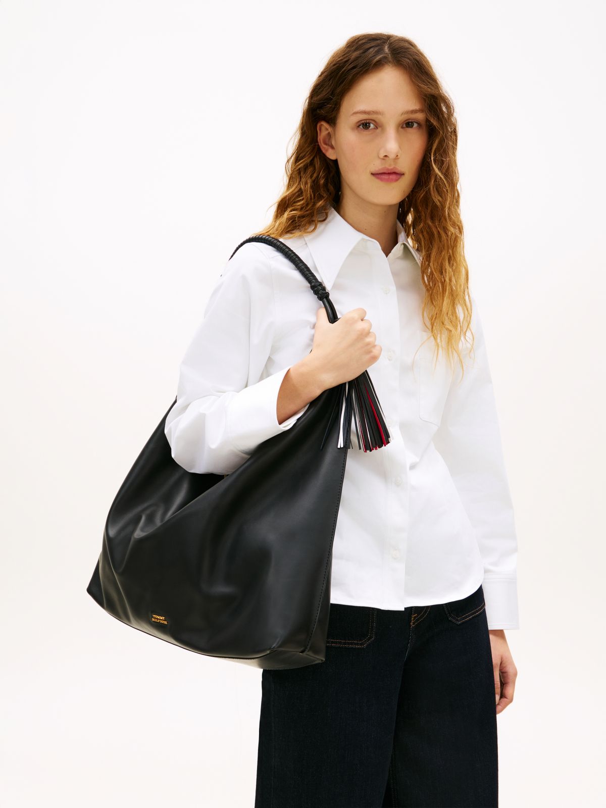 Leather Tassel Hobo Bag — Black