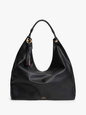 black leather tassel hobo bag for women tommy hilfiger