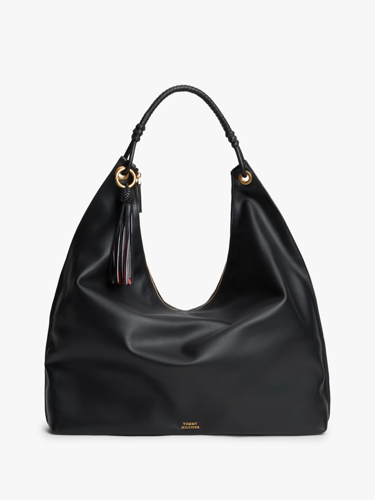 Leather Tassel Hobo Bag — Black