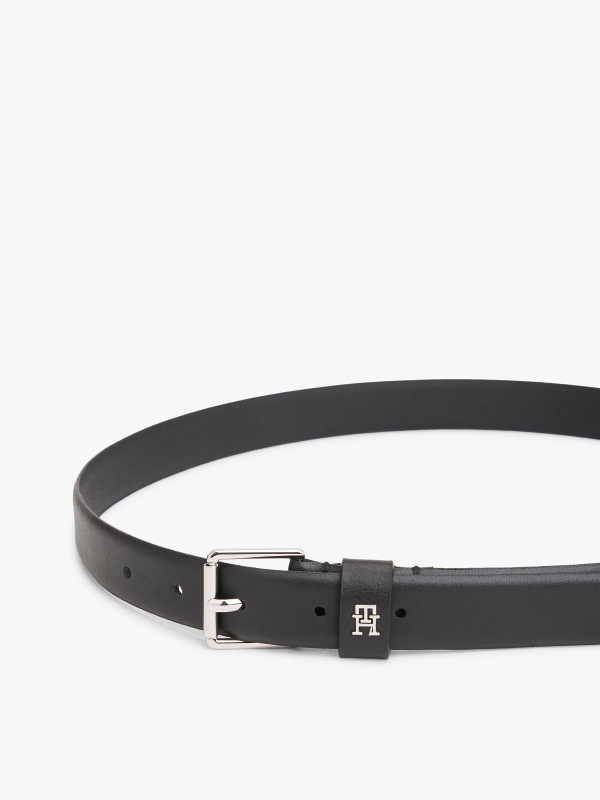TH Monogram Square Buckle Leather Belt — Black