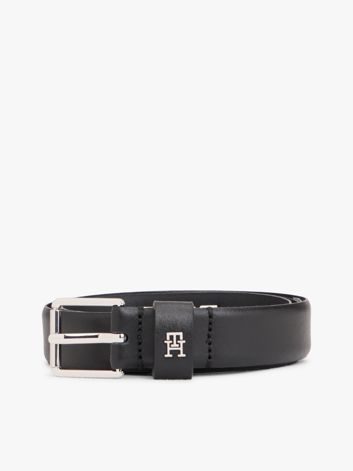 TH Monogram Square Buckle Leather Belt — Black