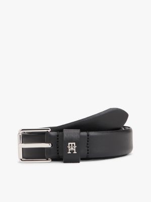 black th monogram square buckle leather belt for women tommy hilfiger