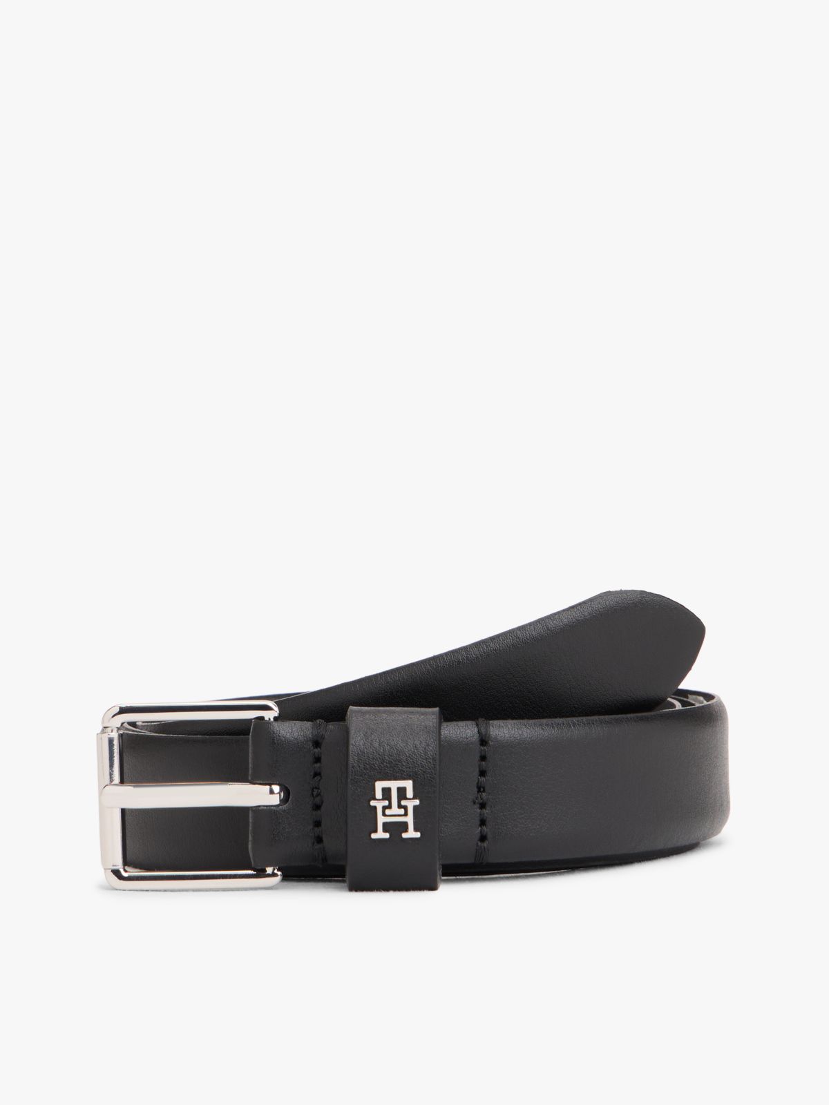 TH Monogram Square Buckle Leather Belt — Black